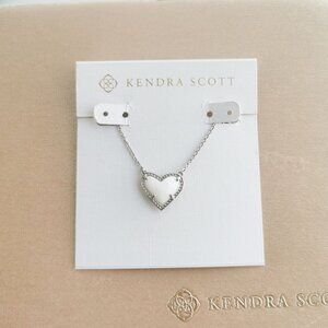 Kendra Scott Ari Heart Silver Ivory Mother-Of-Pearl Necklace New
